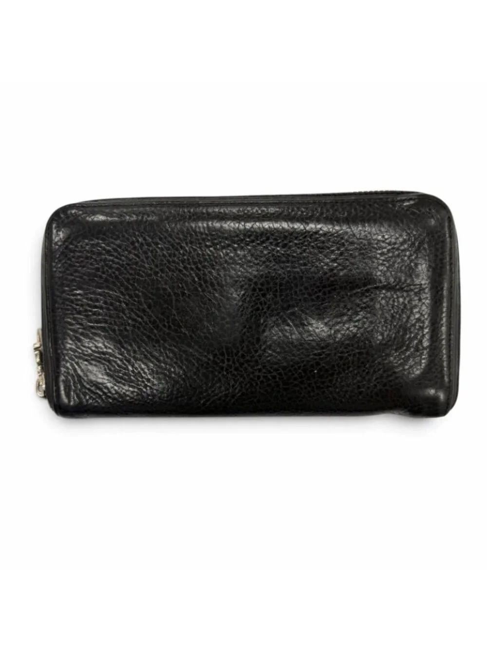 Chrome Hearts Rec Zip Plane Leather 925 Round Zip Wallet Black Silver